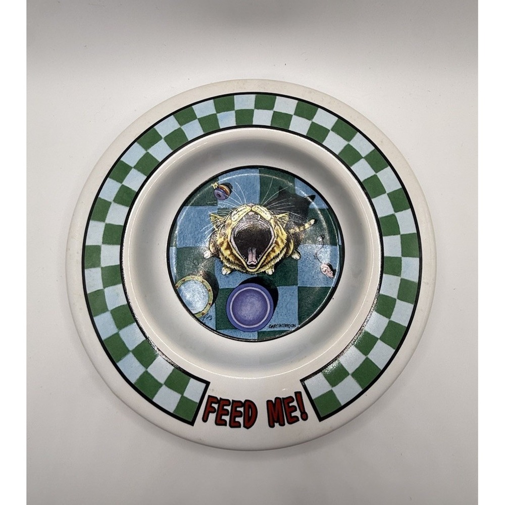Gary Patterson Vintage Ceramic Cat Food Water Bowl "Feed Me!" Art Design